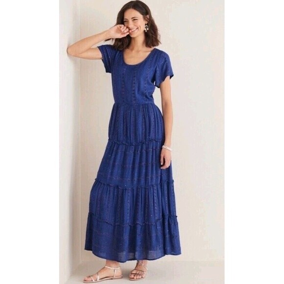Soft Surroundings Dresses & Skirts - Soft Surroundings Blue Sequin Tiered Midi Dress Small